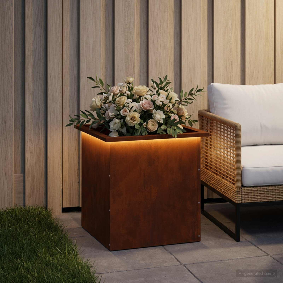 Garden Planter with LED Rusty 50 x 50 x 48 cm Weathering Steel