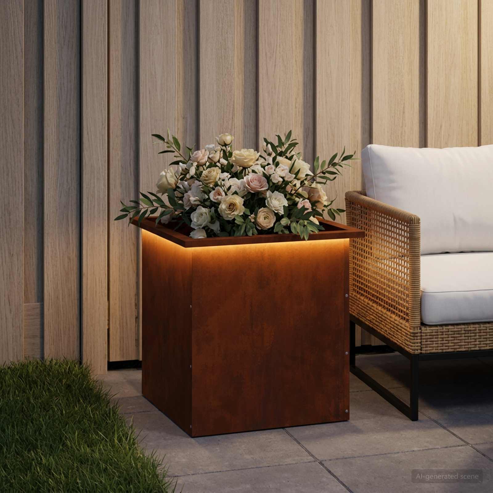 Garden Planter with LED Rusty 50 x 50 x 48 cm Weathering Steel