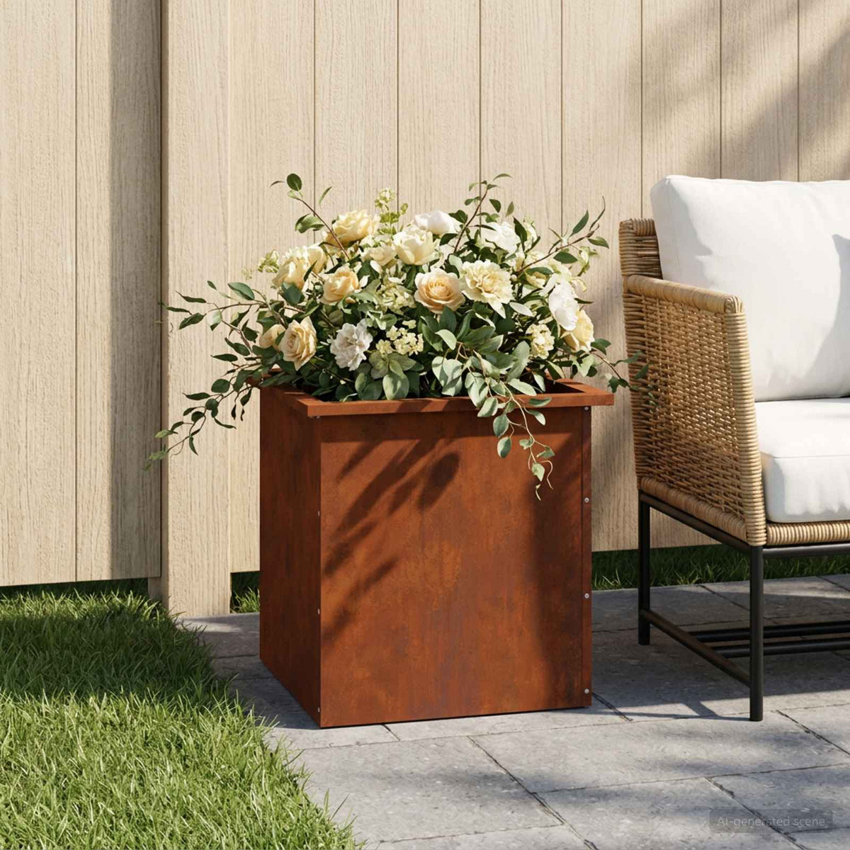 Garden Planter with LED Rusty 50 x 50 x 48 cm Weathering Steel