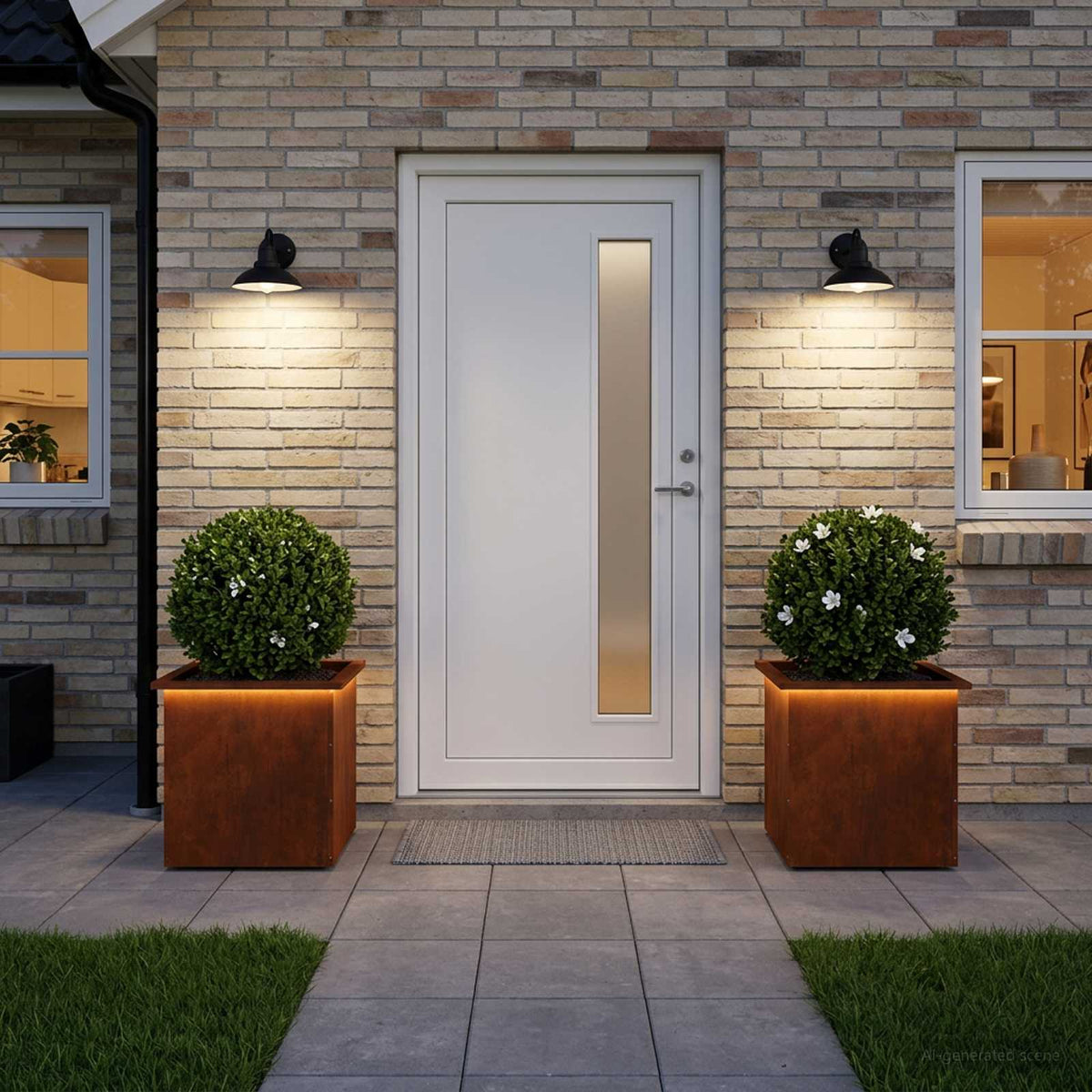 Garden Planter with LED 2 pcs Rusty 50 x 50 x 48 cm