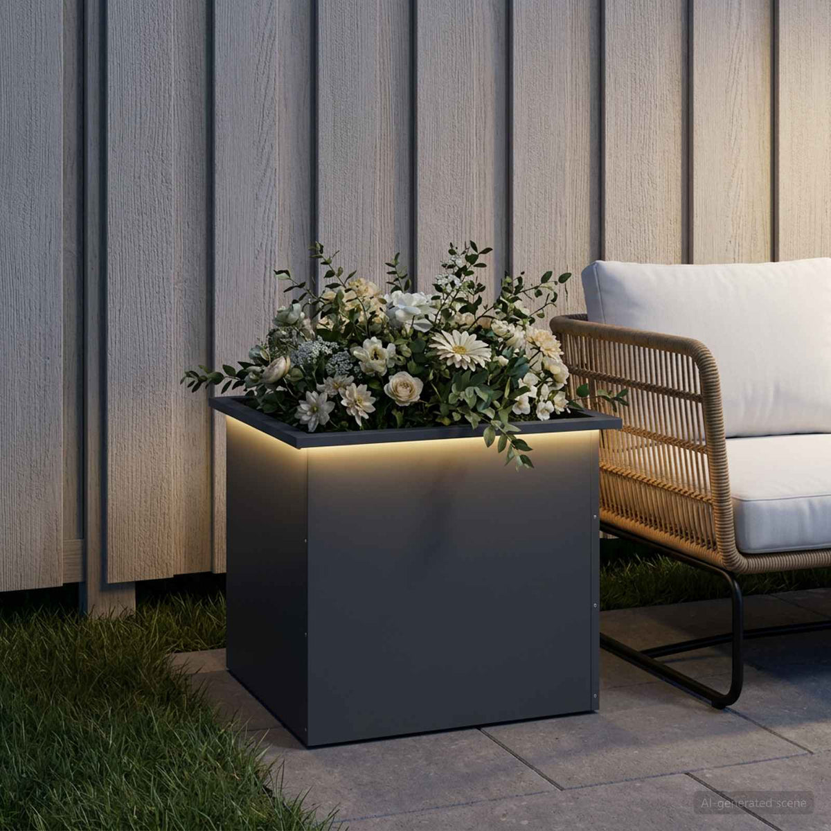 Garden Planter with LED Antracite 50 x 60 x 48 cm Steel