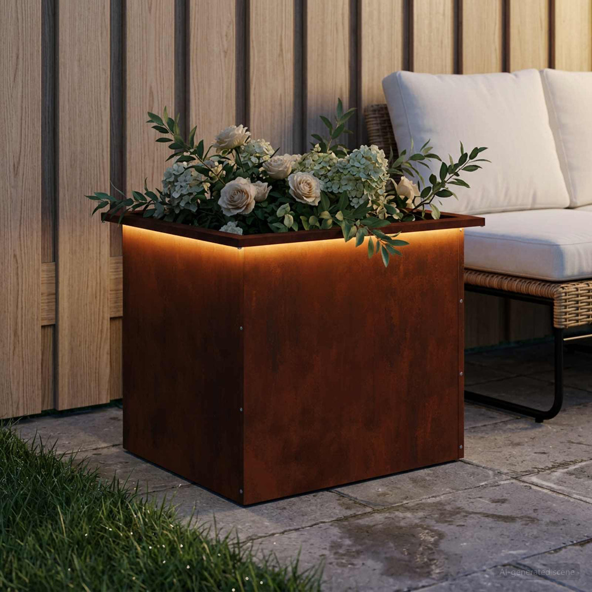 Garden Planter with LED Rusty 50 x 60 x 48 cm Weathering Steel