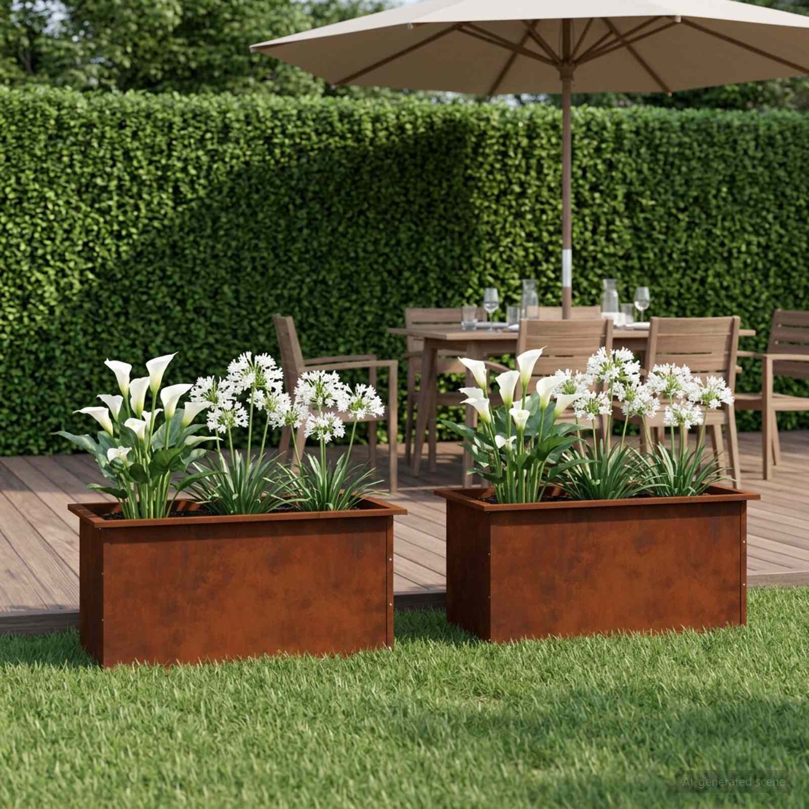 Garden Planter with LED 2 pcs Rusty 50 x 80 x 48 cm