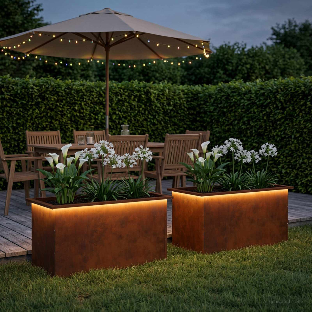 Garden Planter with LED 2 pcs Rusty 50 x 80 x 48 cm