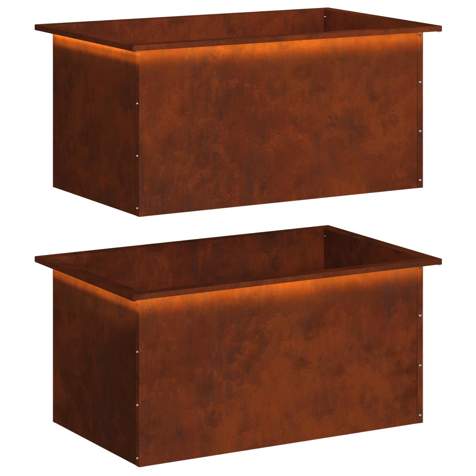 Garden Planter with LED 2 pcs Rusty 50 x 80 x 48 cm