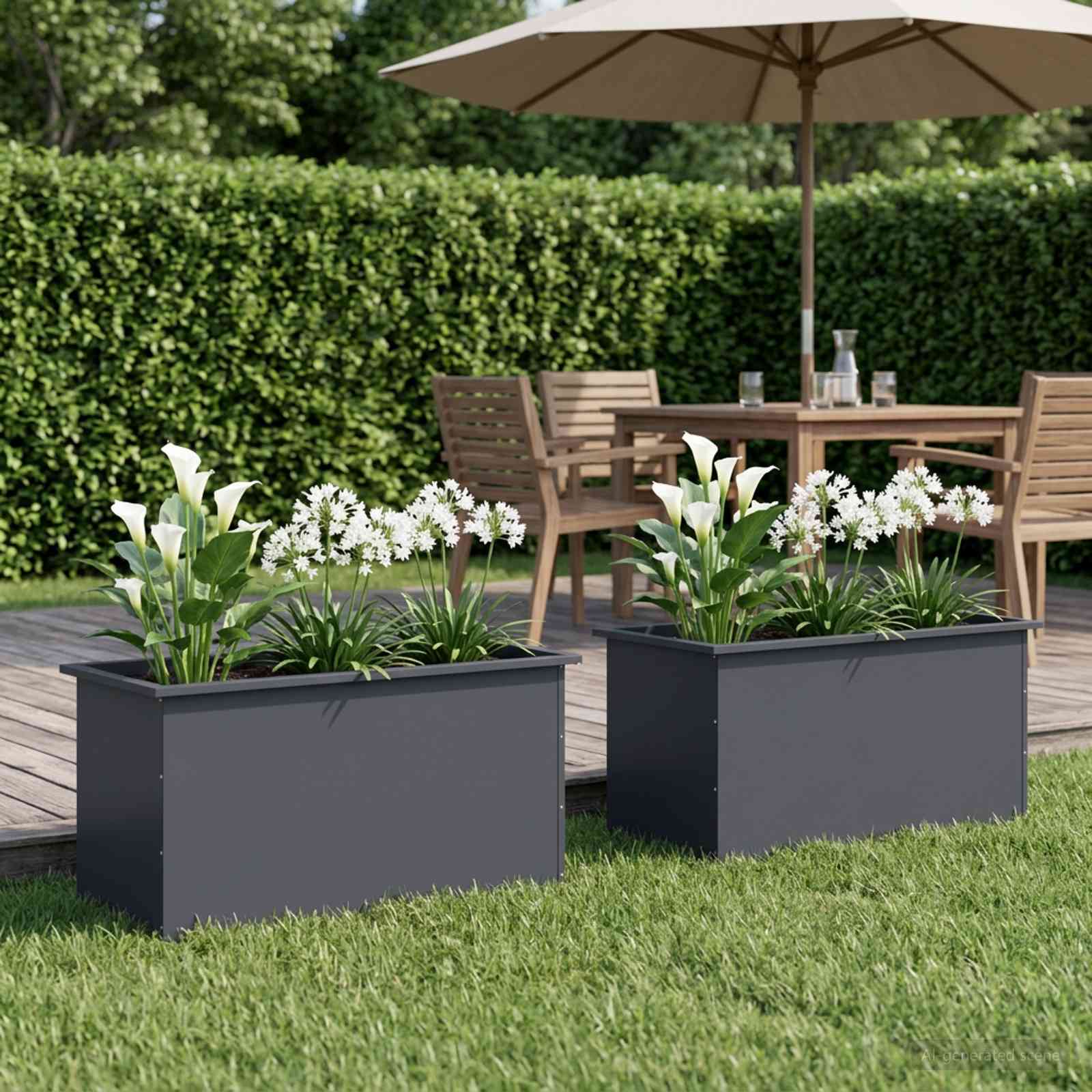 Garden Planter with LED 2 pcs Antracite 50 x 100 x 48 cm Steel