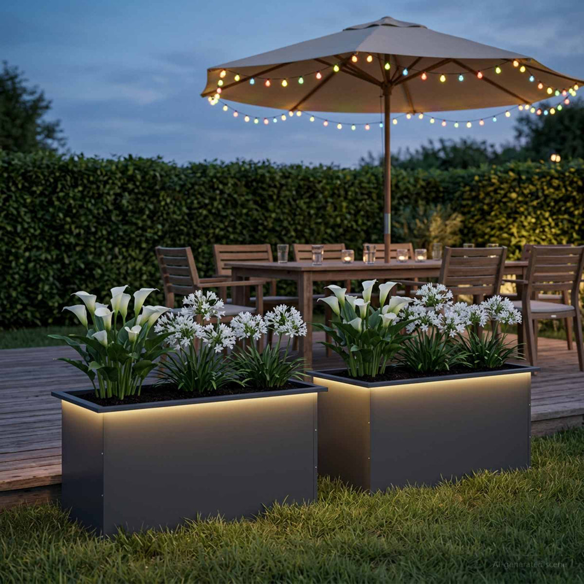 Garden Planter with LED 2 pcs Antracite 50 x 100 x 48 cm Steel
