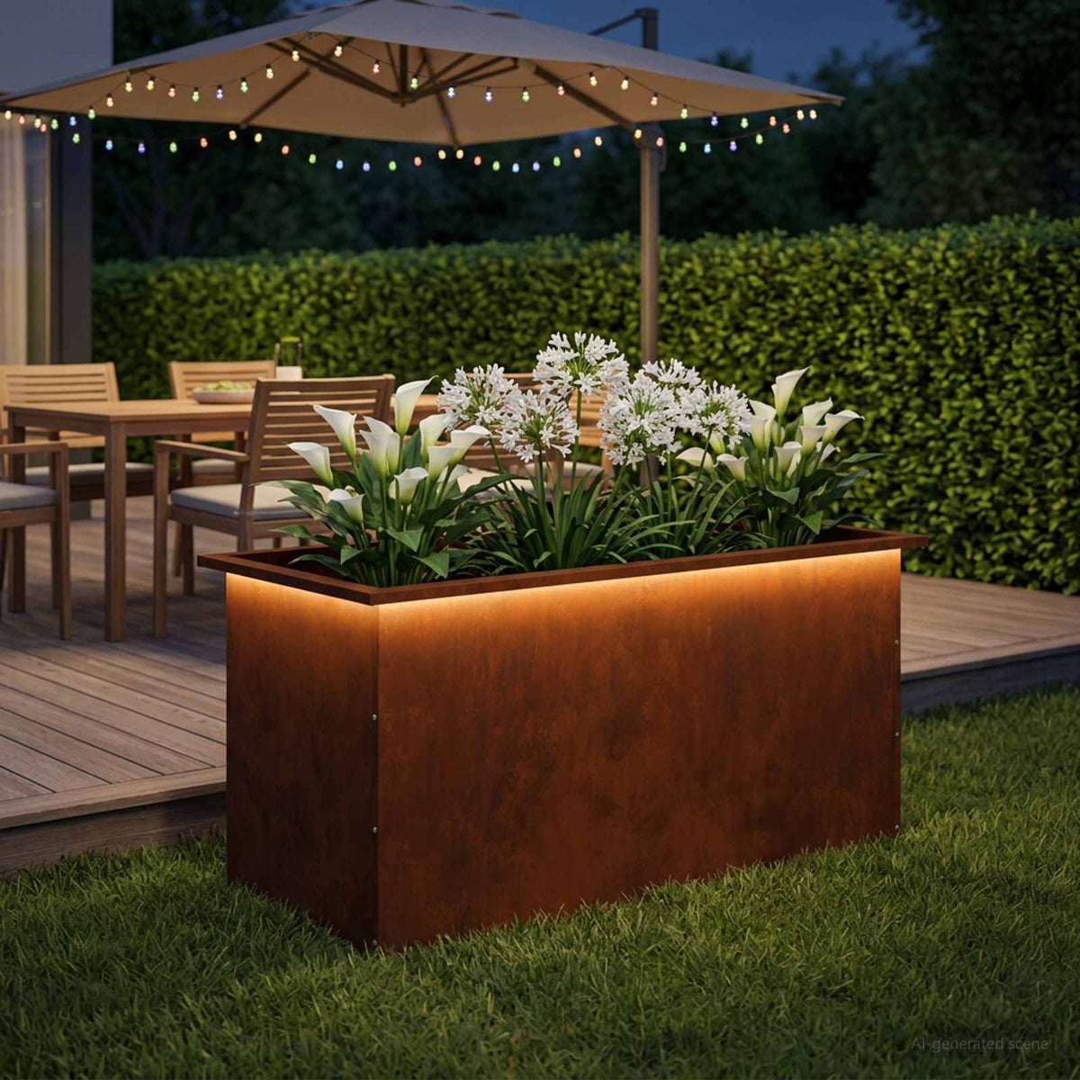Garden Planter with LED Rusty 50 x 100 x 48 cm Weathering Steel