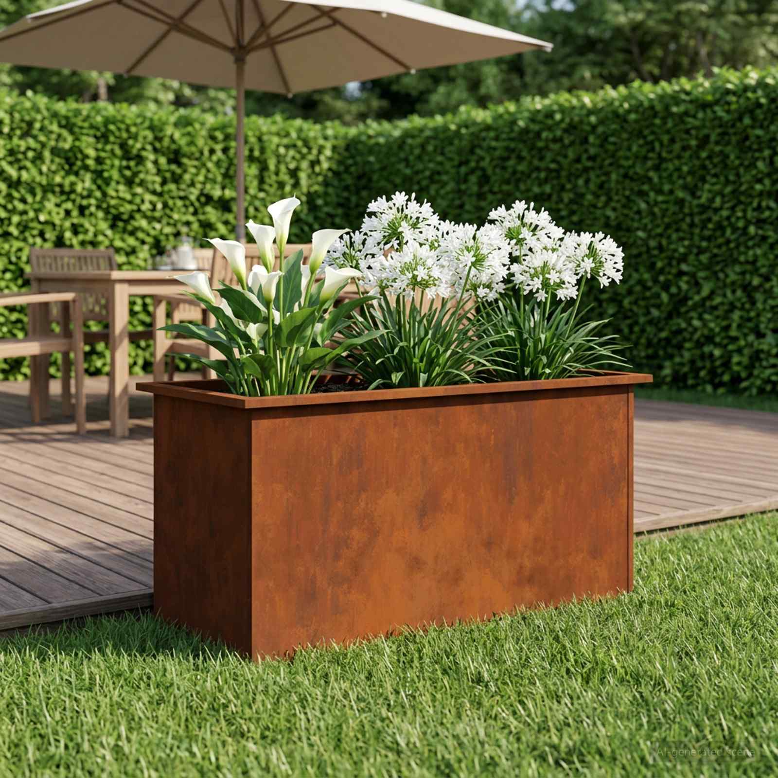 Garden Planter with LED Rusty 50 x 100 x 48 cm Weathering Steel