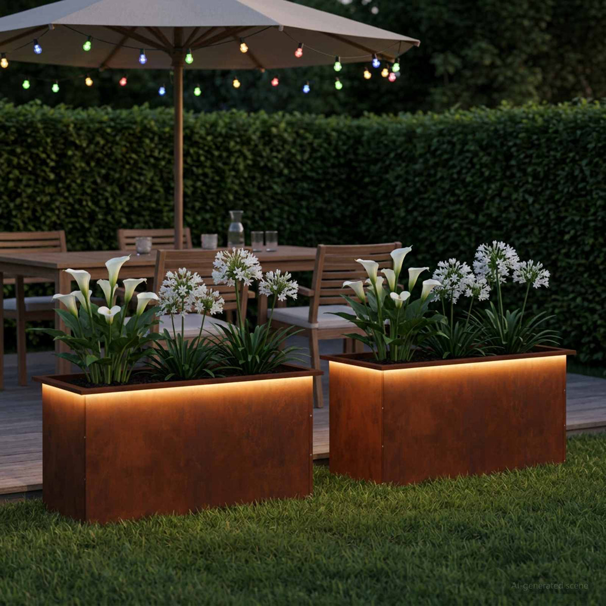 Garden Planter with LED 2 pcs Rusty 50 x 100 x 48 cm