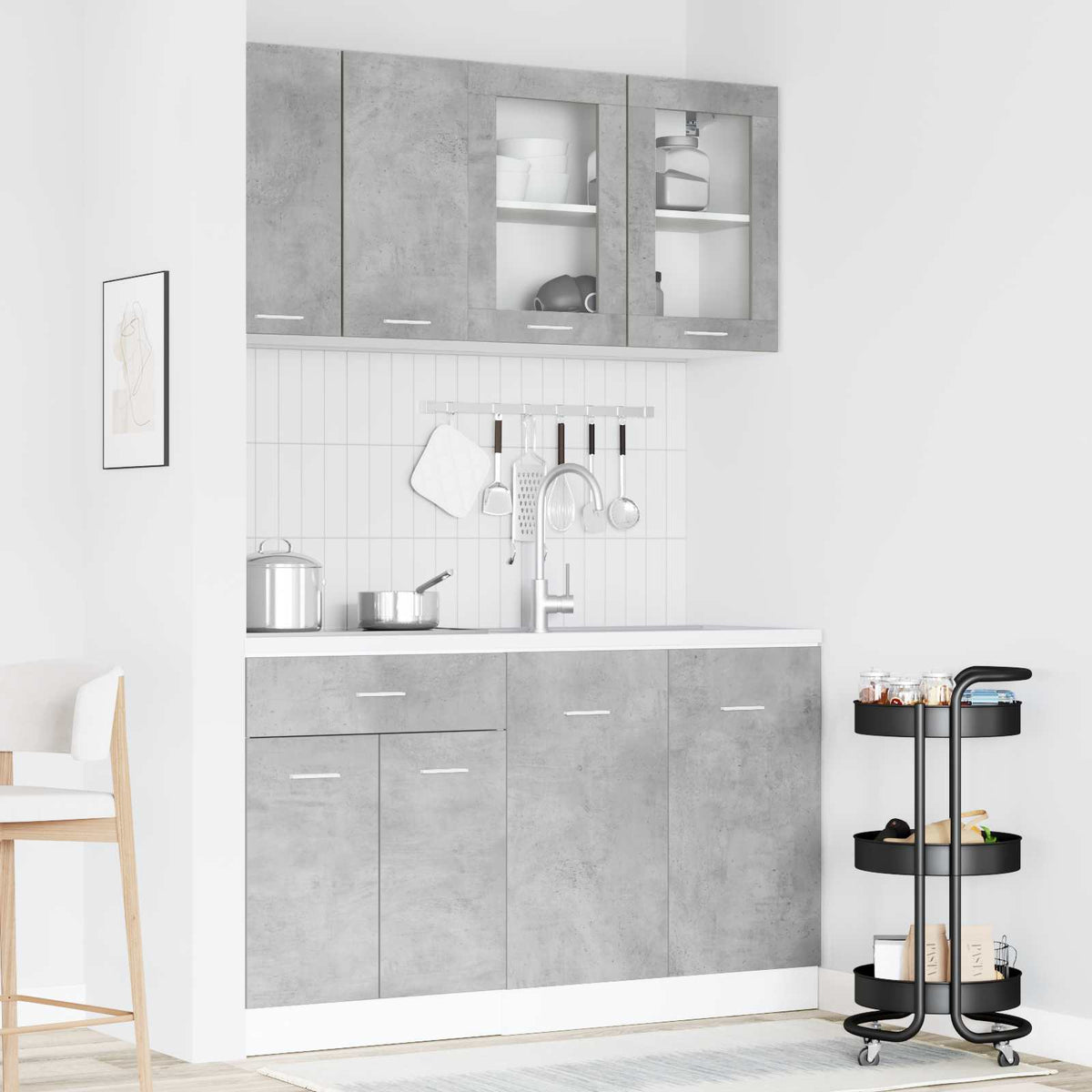 Kitchen Unit Lyon 4 pcs Concrete Grey Engineered Wood