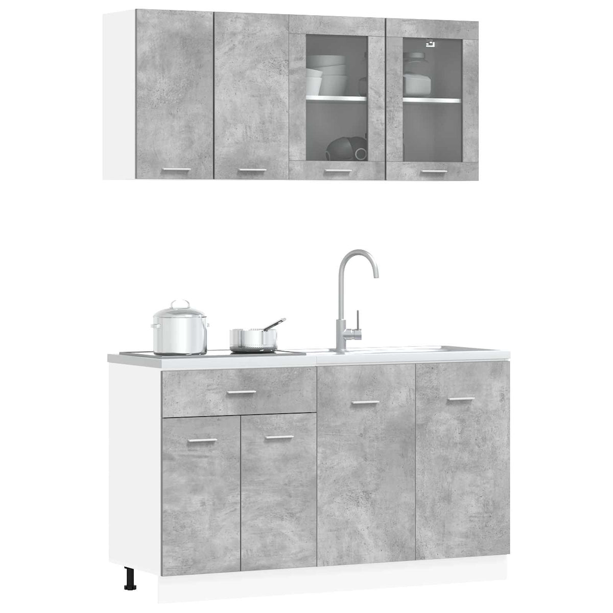 Kitchen Unit Lyon 4 pcs Concrete Grey Engineered Wood