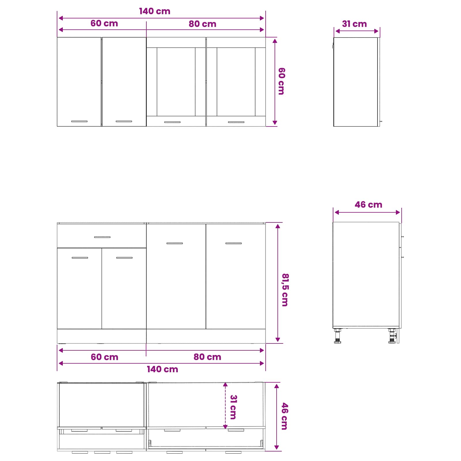 Kitchen Unit Lyon 4 pcs Black Oak Engineered Wood