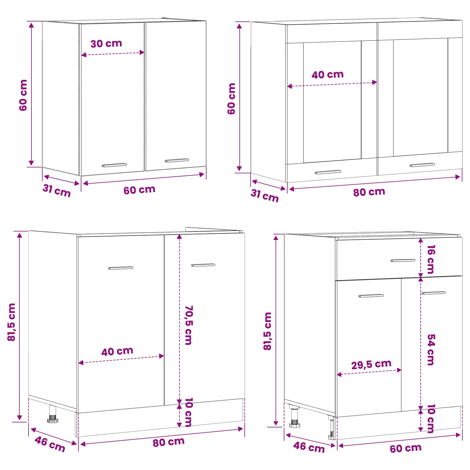 Kitchen Unit Lyon 4 pcs Black Oak Engineered Wood