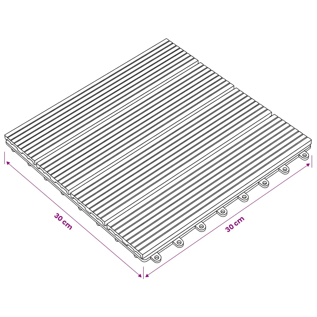 Decking Tile 11 pcs Grey 30 x 30 cm WPC