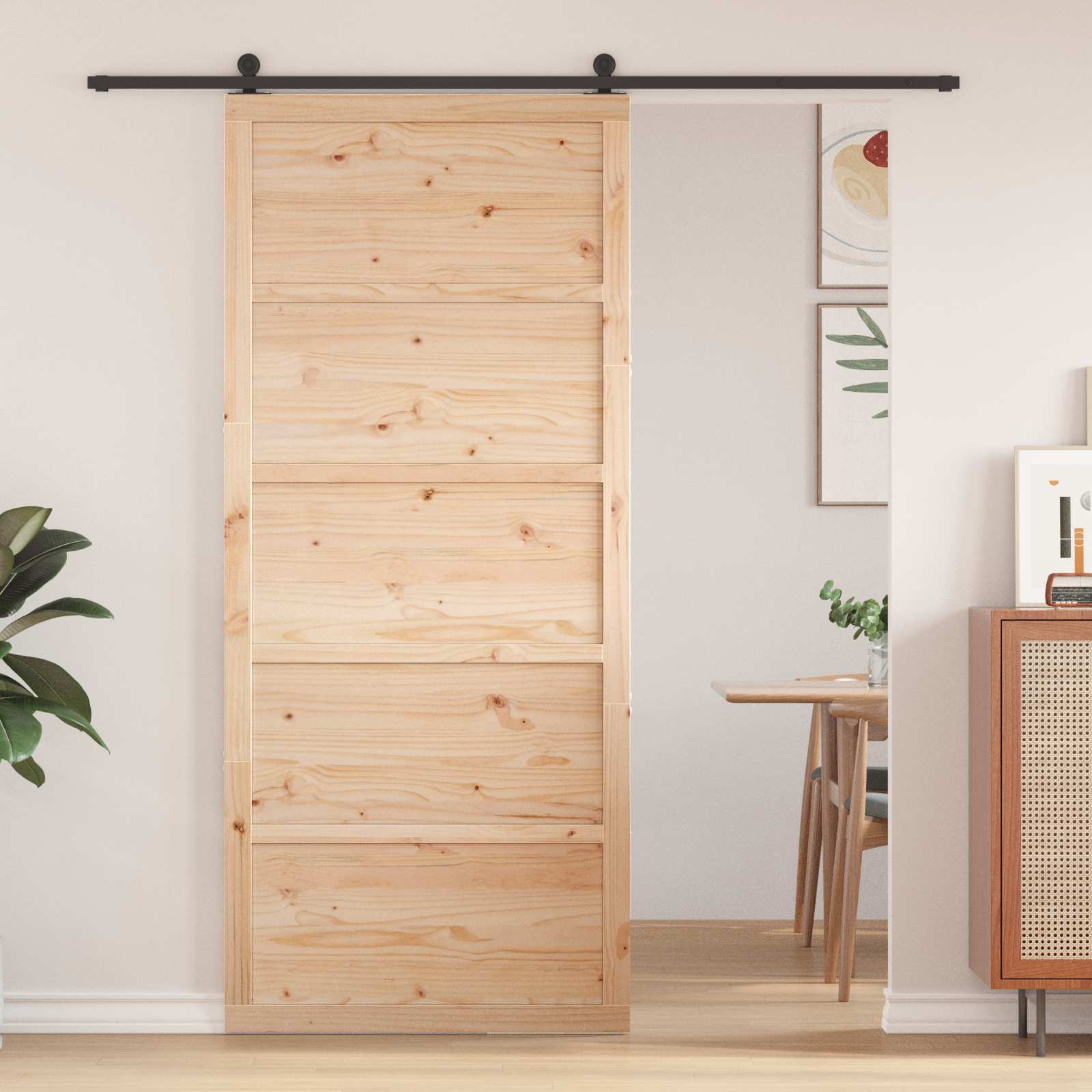 Barn Door Natural 100 x 2,5 x 208 cm Solid Pine Wood