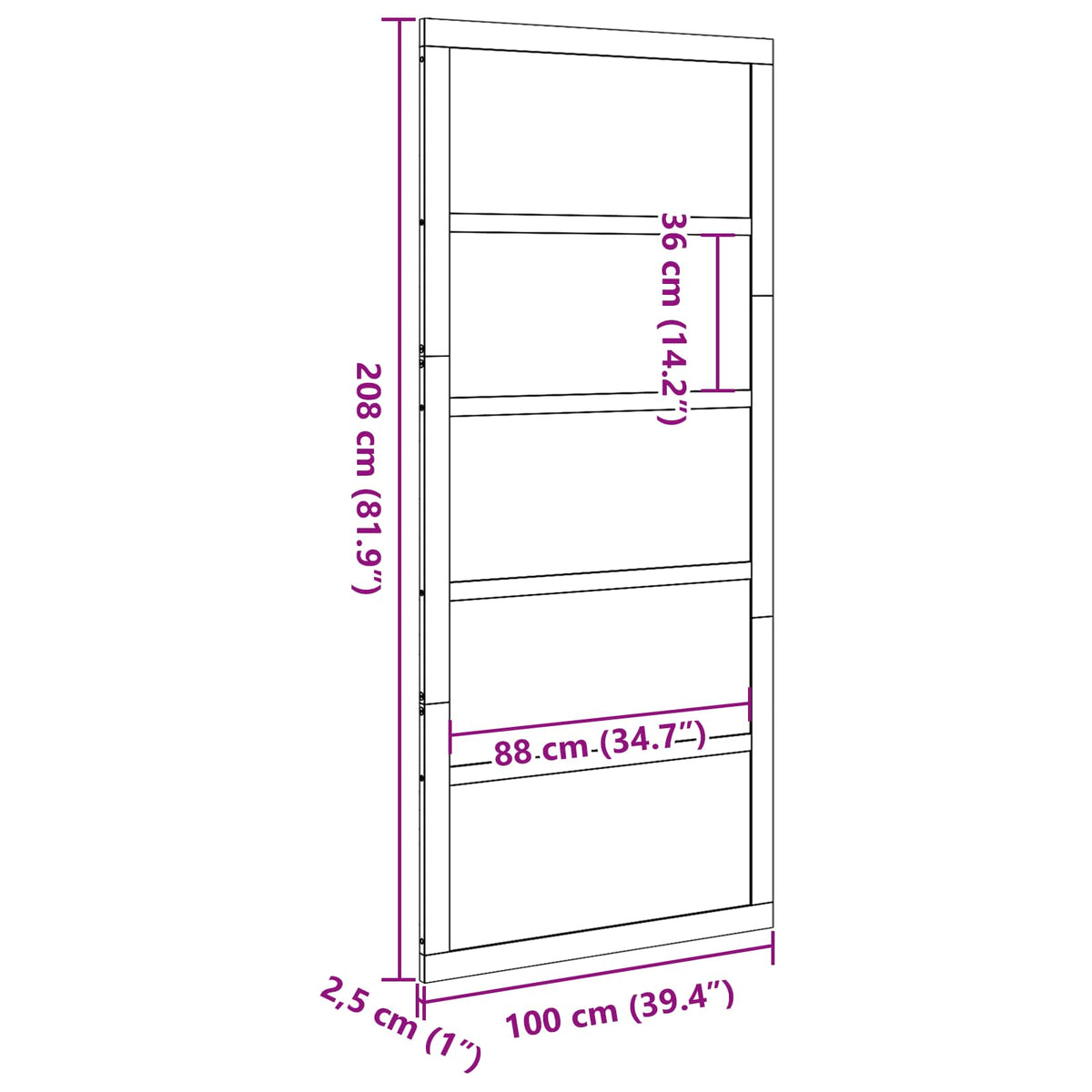 Barn Door Natural 100 x 2,5 x 208 cm Solid Pine Wood