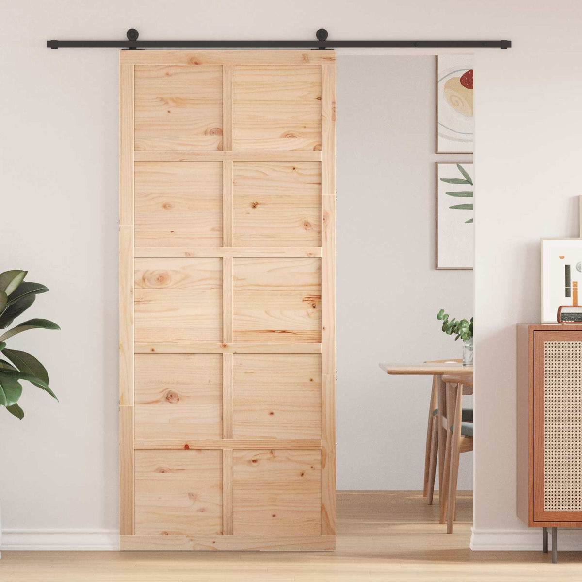 Barn Door Natural 80 x 2,5 x 208 cm Solid Pine Wood