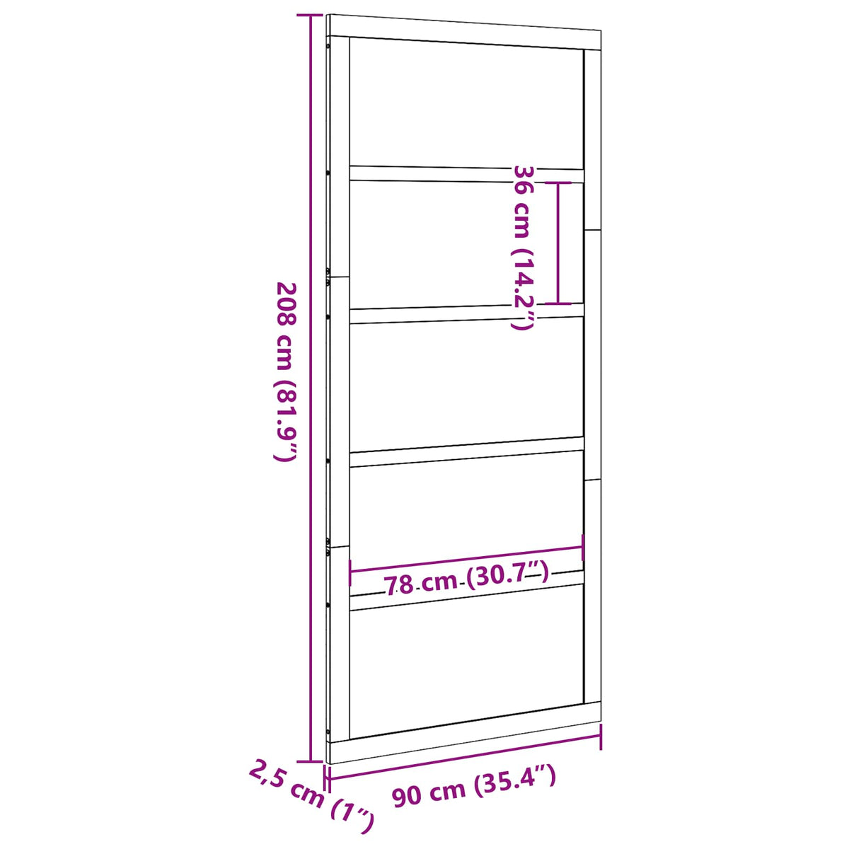 Barn Door Natural 80 x 2,5 x 208 cm Solid Pine Wood