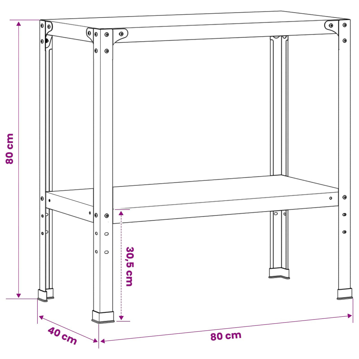 Potting Table 80 x 40 x 80 cm Powder-Coated Steel Black