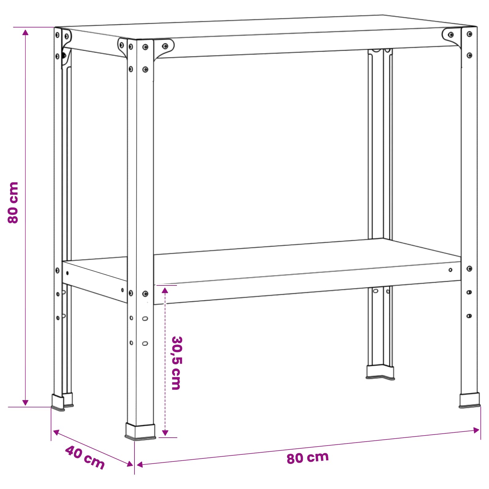 Potting Table 80 x 40 x 80 cm Powder-Coated Steel Black