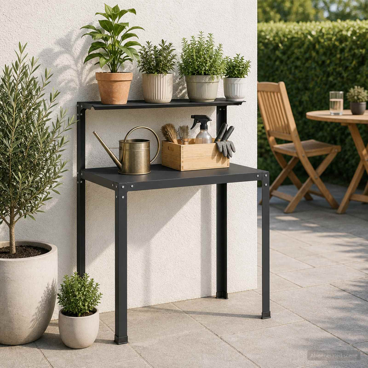 Potting Table 80 x 50 x 104 cm Powder-Coated Steel Black