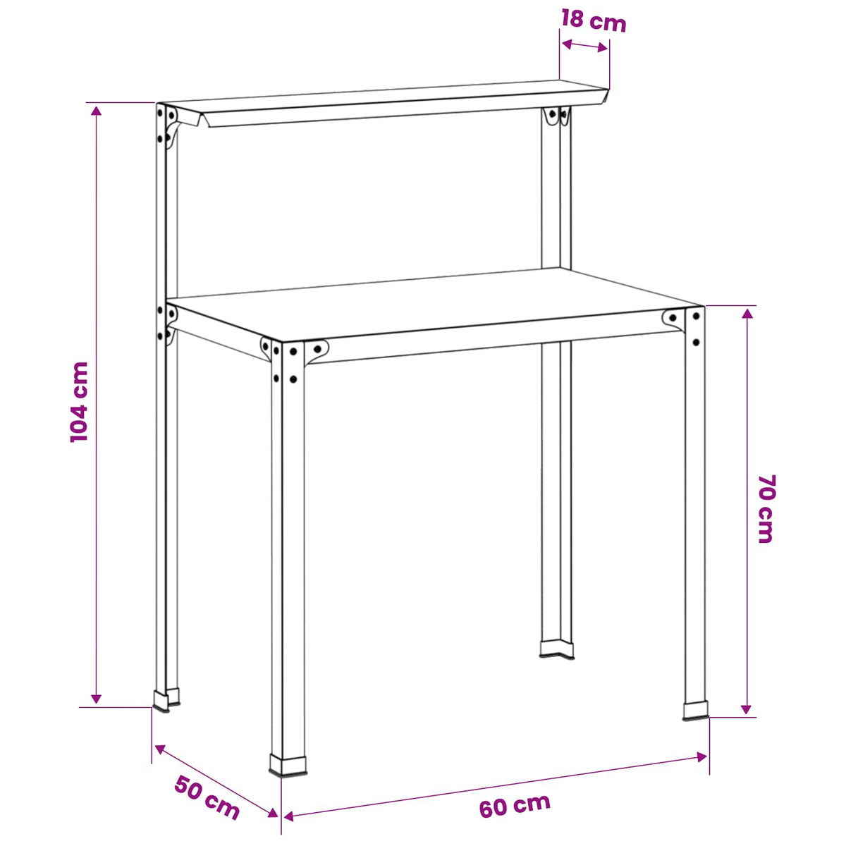 Potting Table 60 x 50 x 104 cm Powder-Coated Steel Black