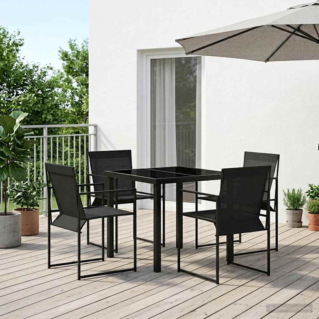 Garden Dining Set 5 pcs Black Textilene and Steel
