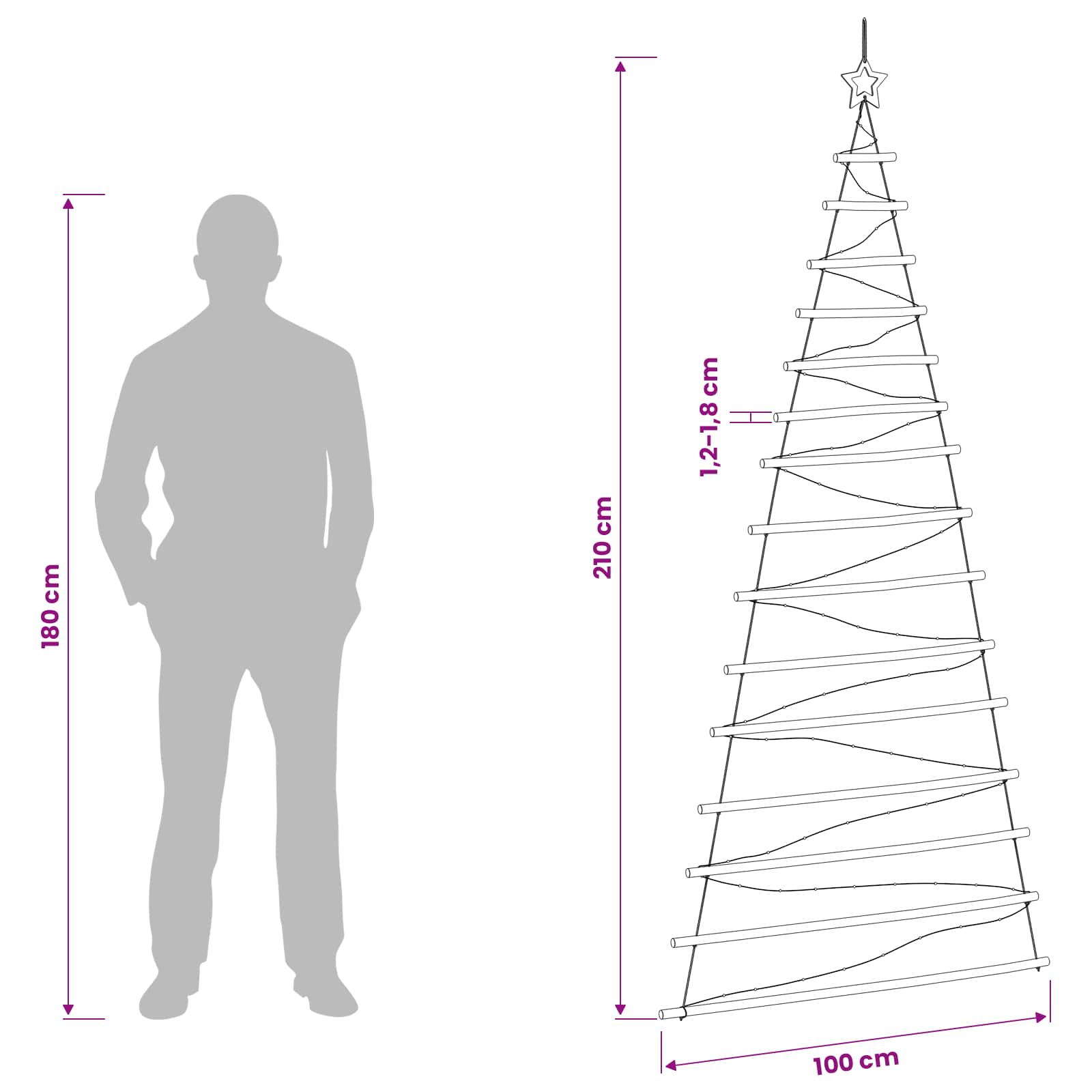 Hanging Christmas Tree 210 cm 130 LEDs Warm White