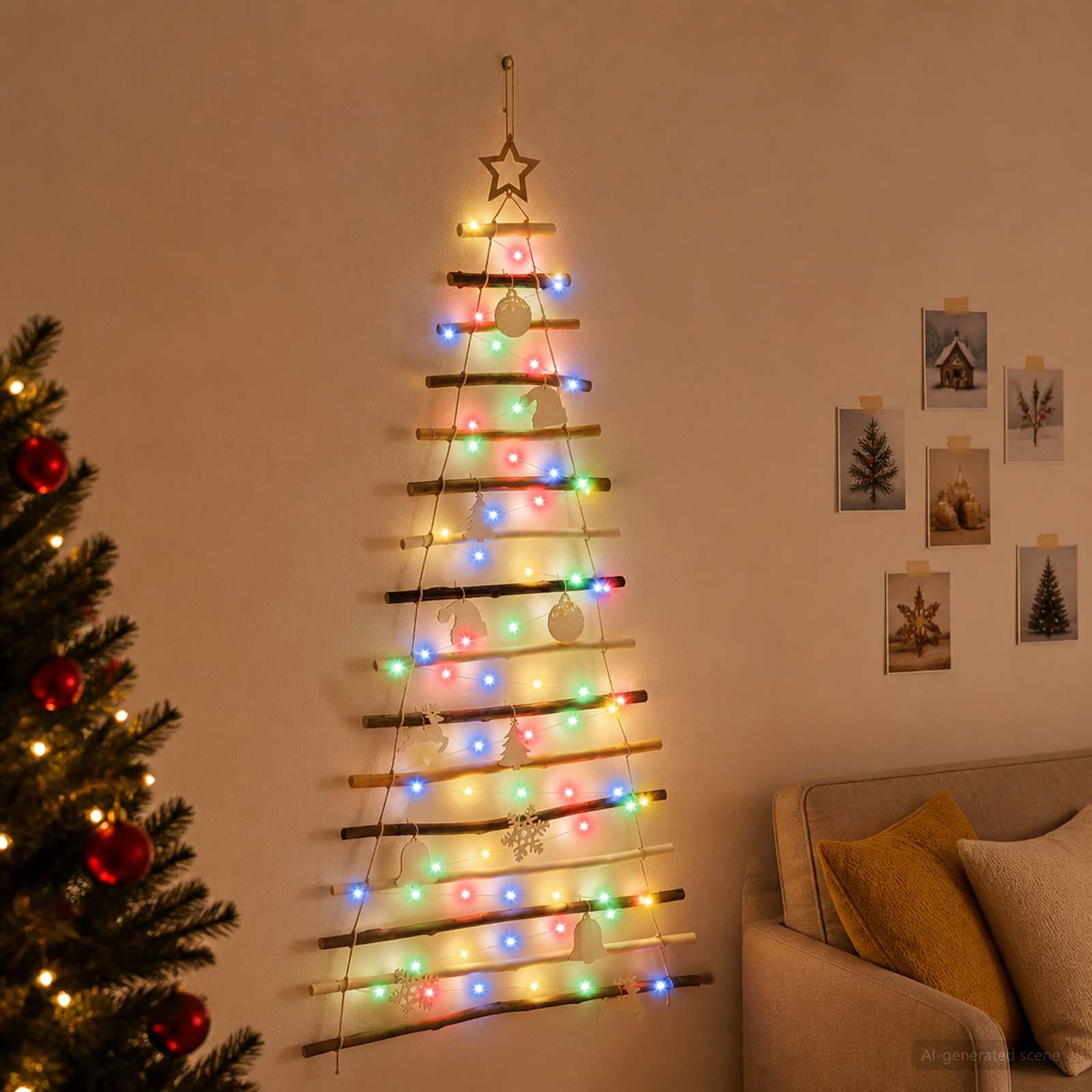 Hanging Christmas Tree 150 cm 80 LEDs Multicolour