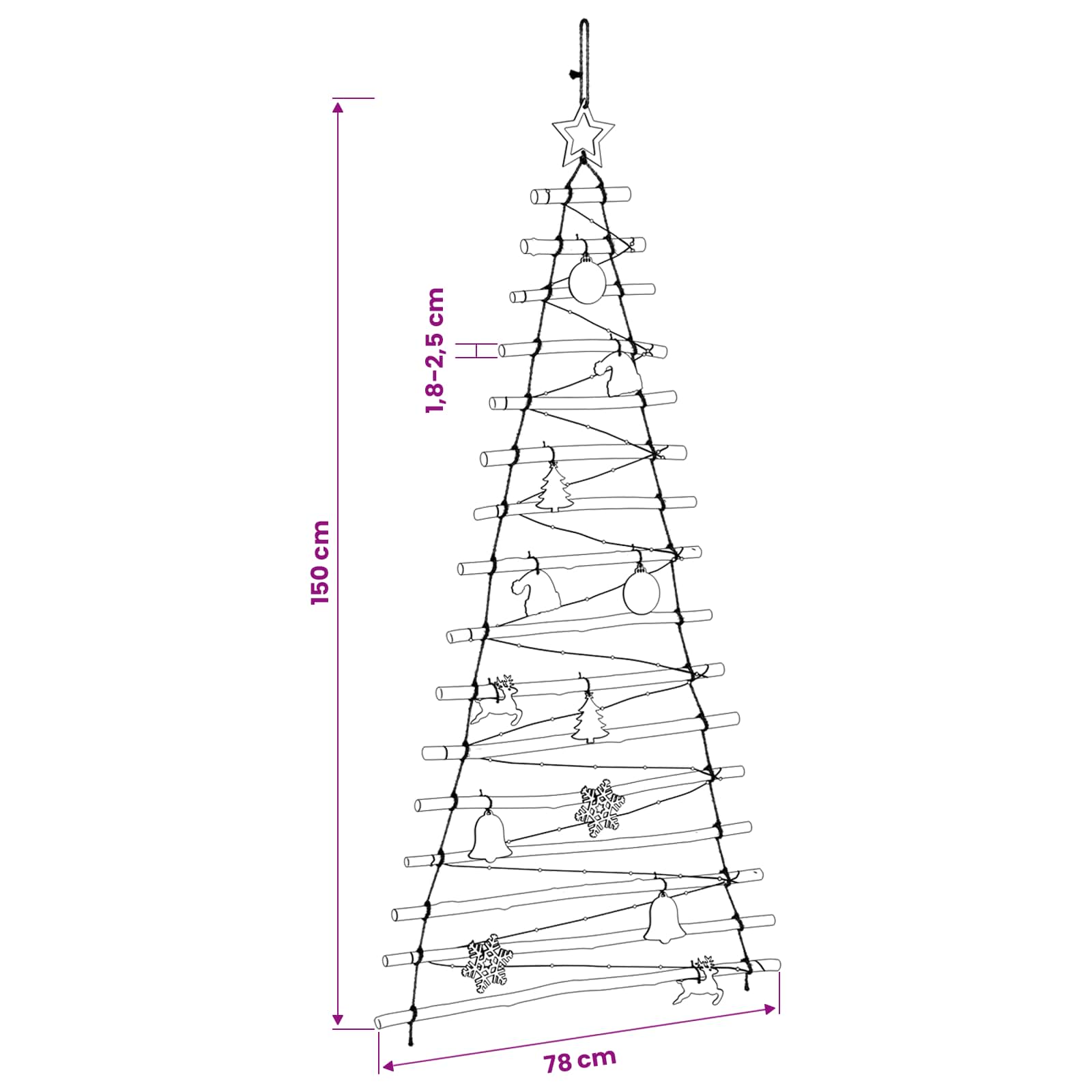 Hanging Christmas Tree 150 cm 80 LEDs Multicolour
