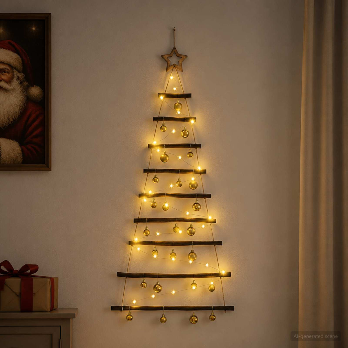 Hanging Christmas tree with baubles 120 cm 50 LEDs Warm White