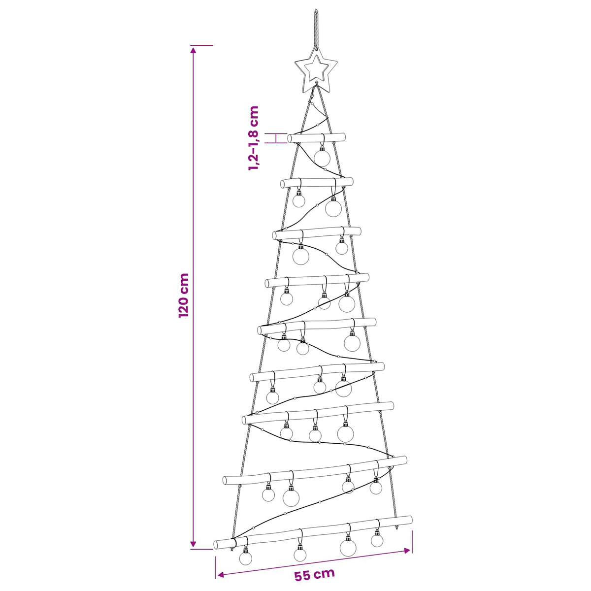 Hanging Christmas tree with baubles 120 cm 50 LEDs Warm White
