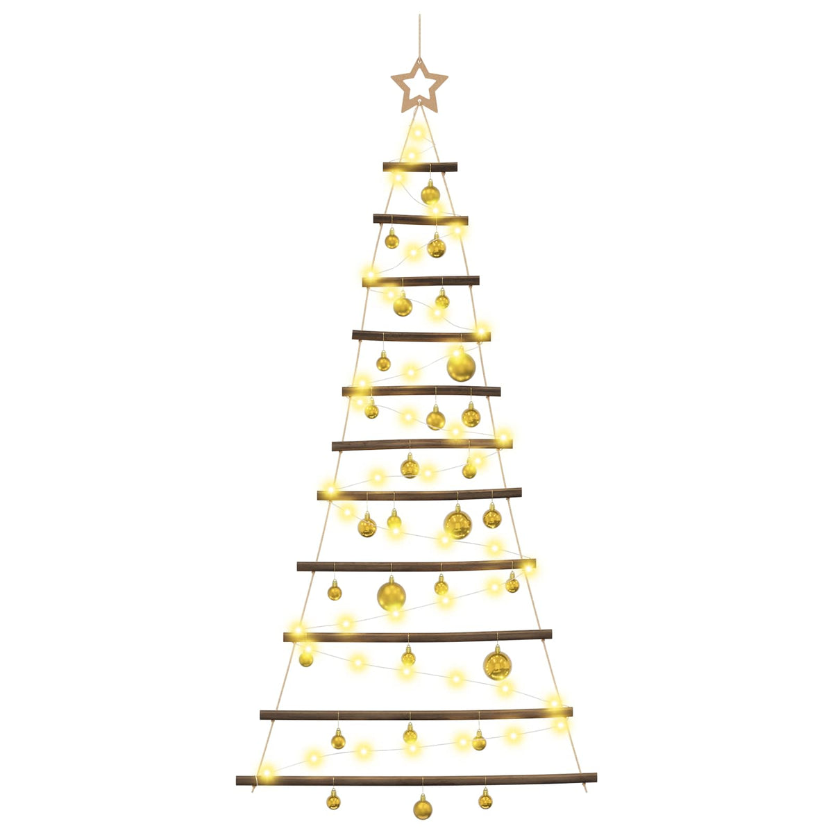 Hanging Christmas tree with baubles 150 cm 80 LEDs Warm White