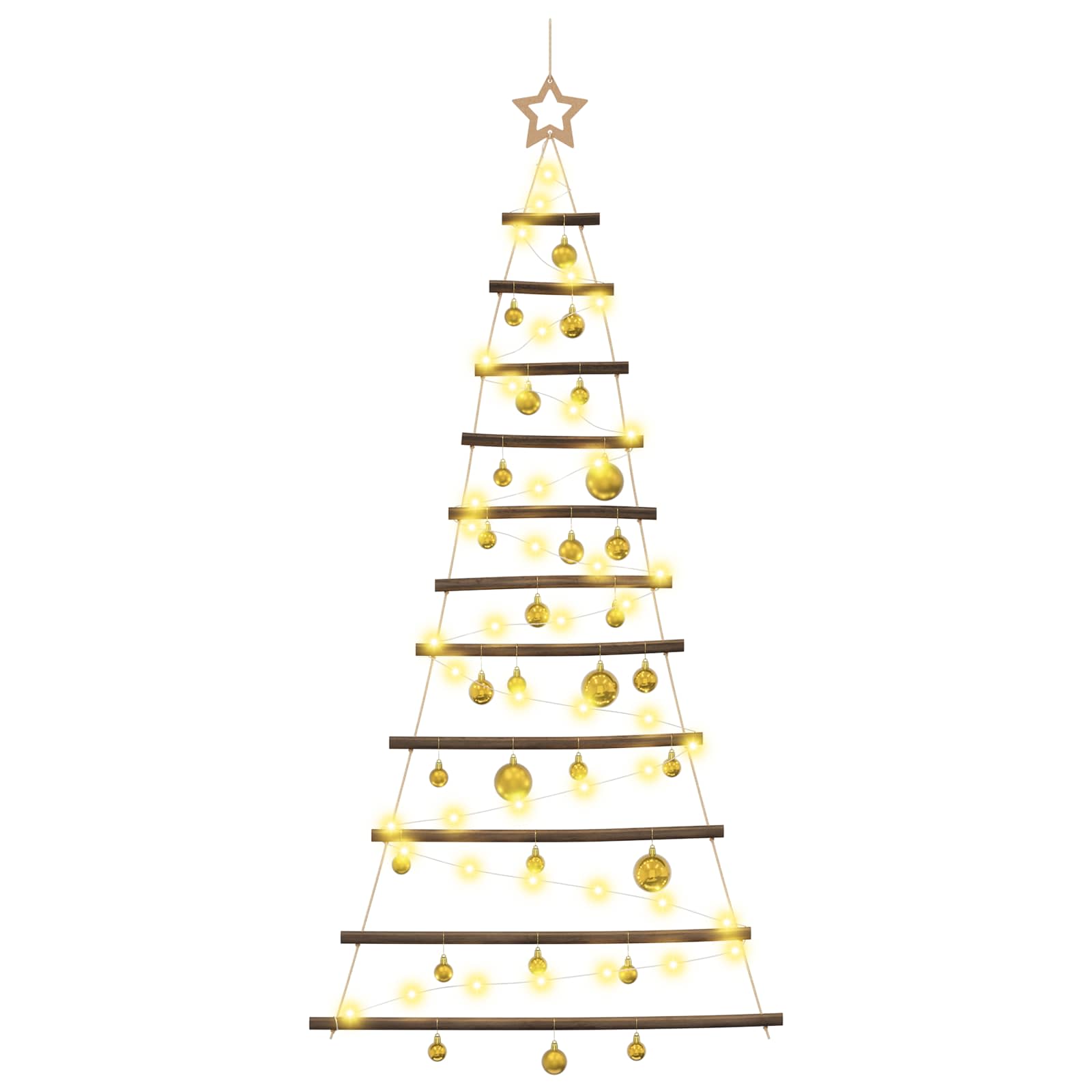 Hanging Christmas tree with baubles 150 cm 80 LEDs Warm White
