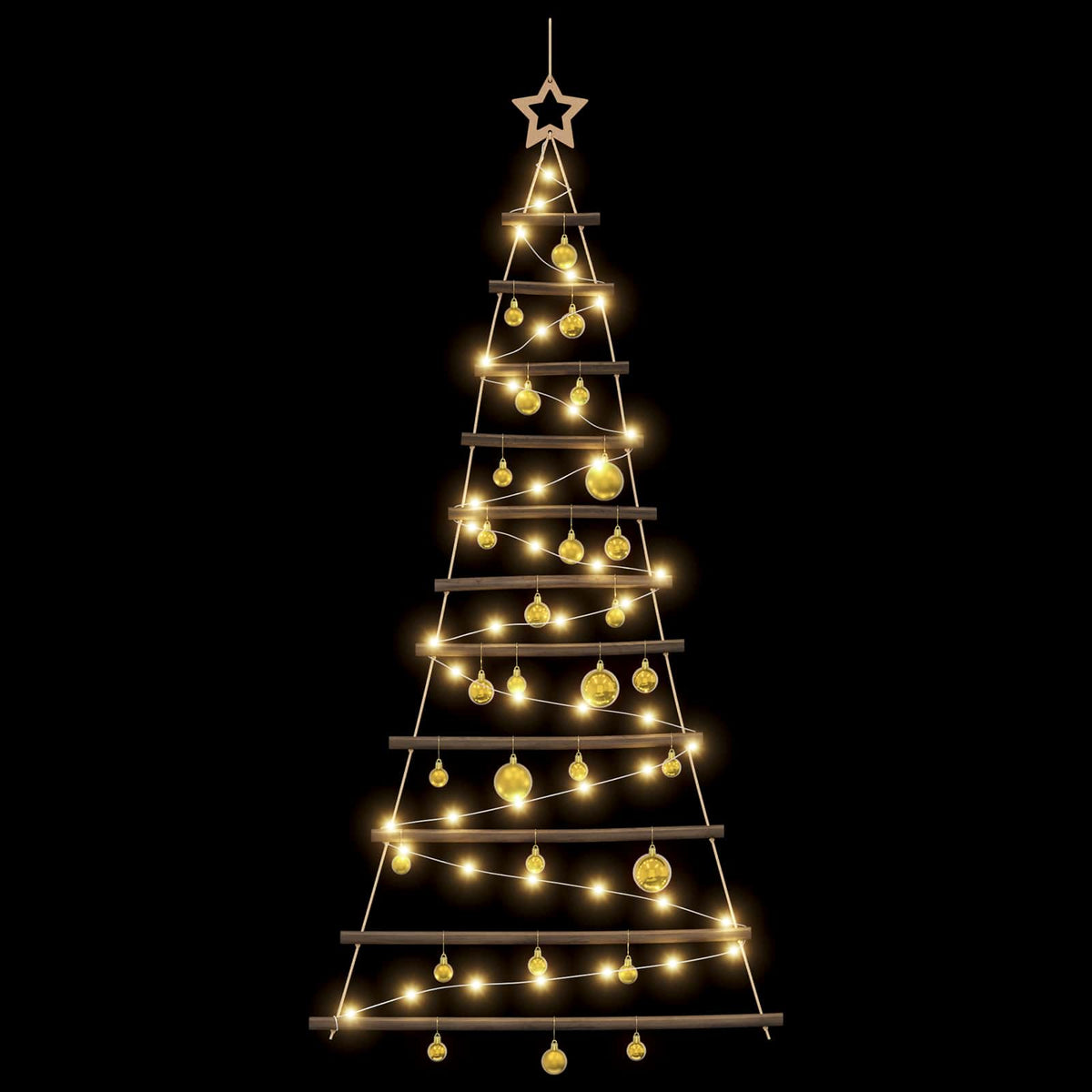 Hanging Christmas tree with baubles 150 cm 80 LEDs Warm White