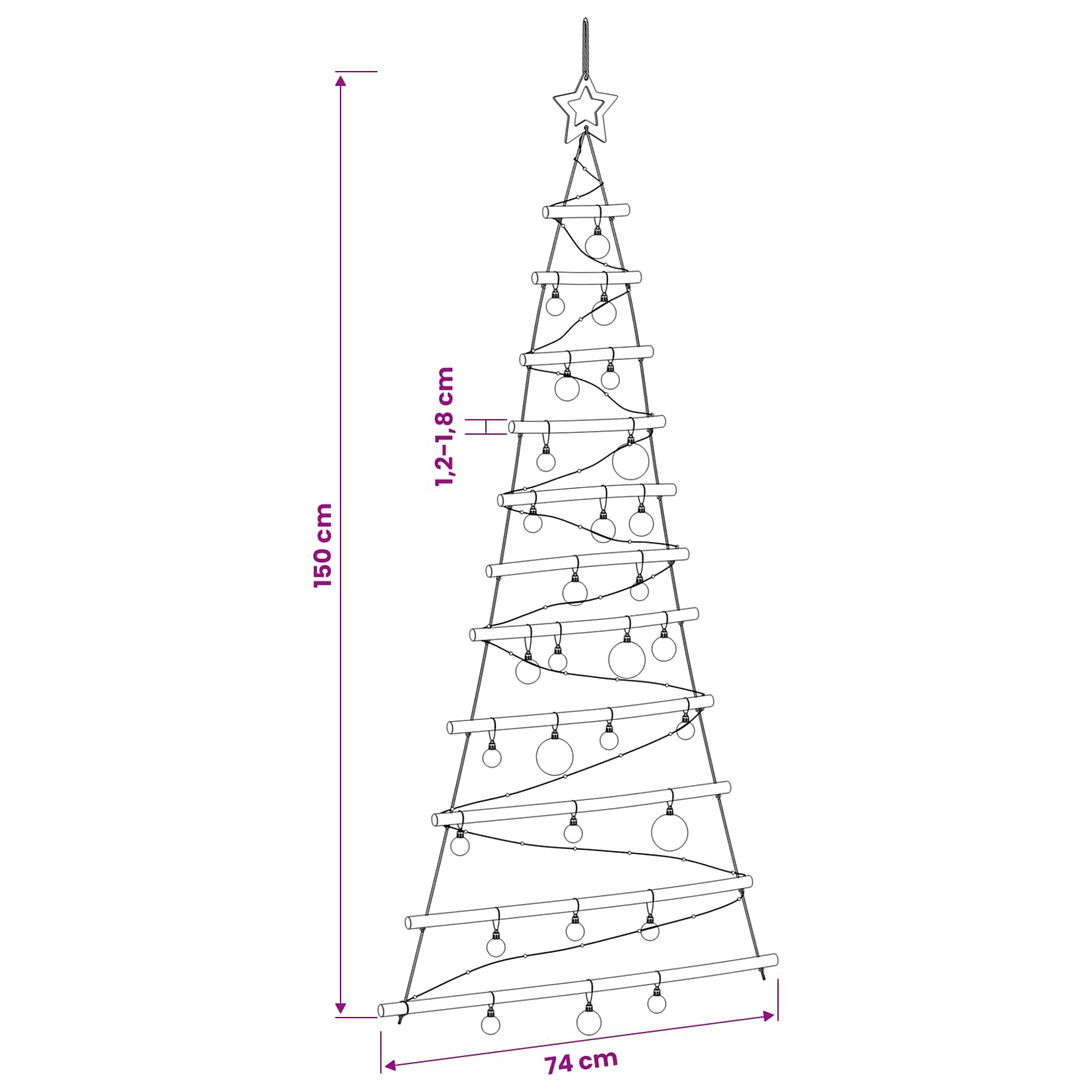 Hanging Christmas tree with baubles 150 cm 80 LEDs Warm White