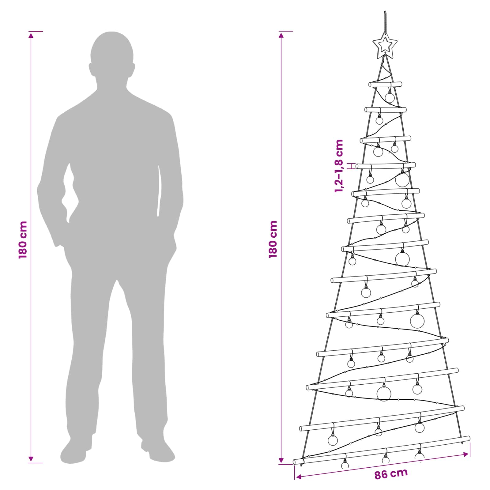 Hanging Christmas tree with baubles 180 cm 100 LEDs Warm White