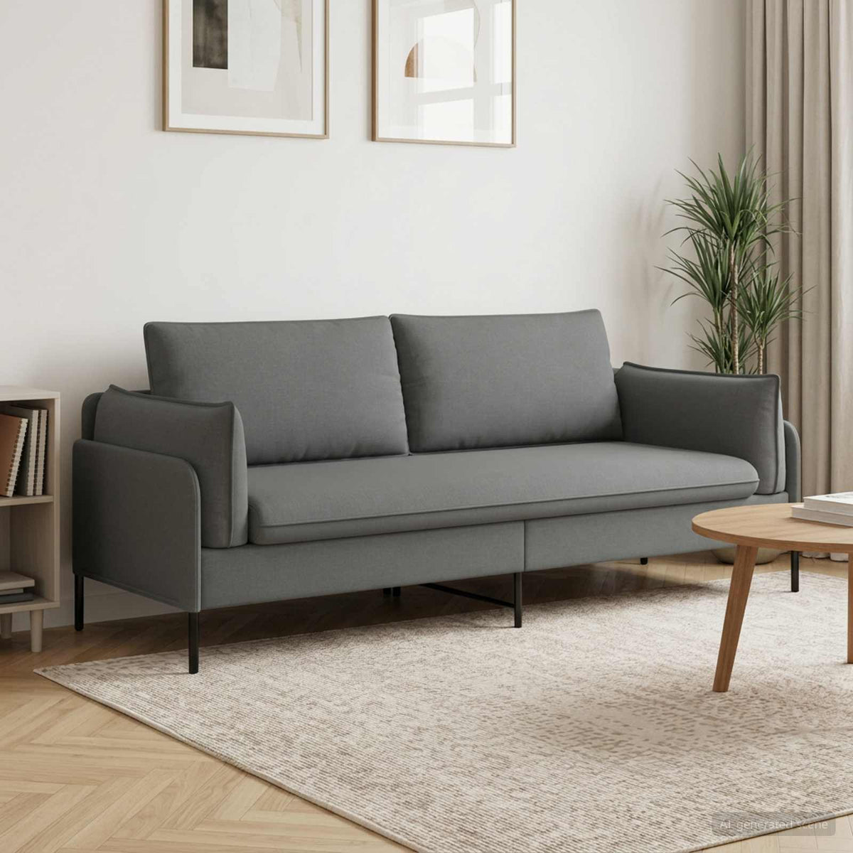 3-Seater Sofa Dark Grey 222 x 81 x 89 cm Fabric