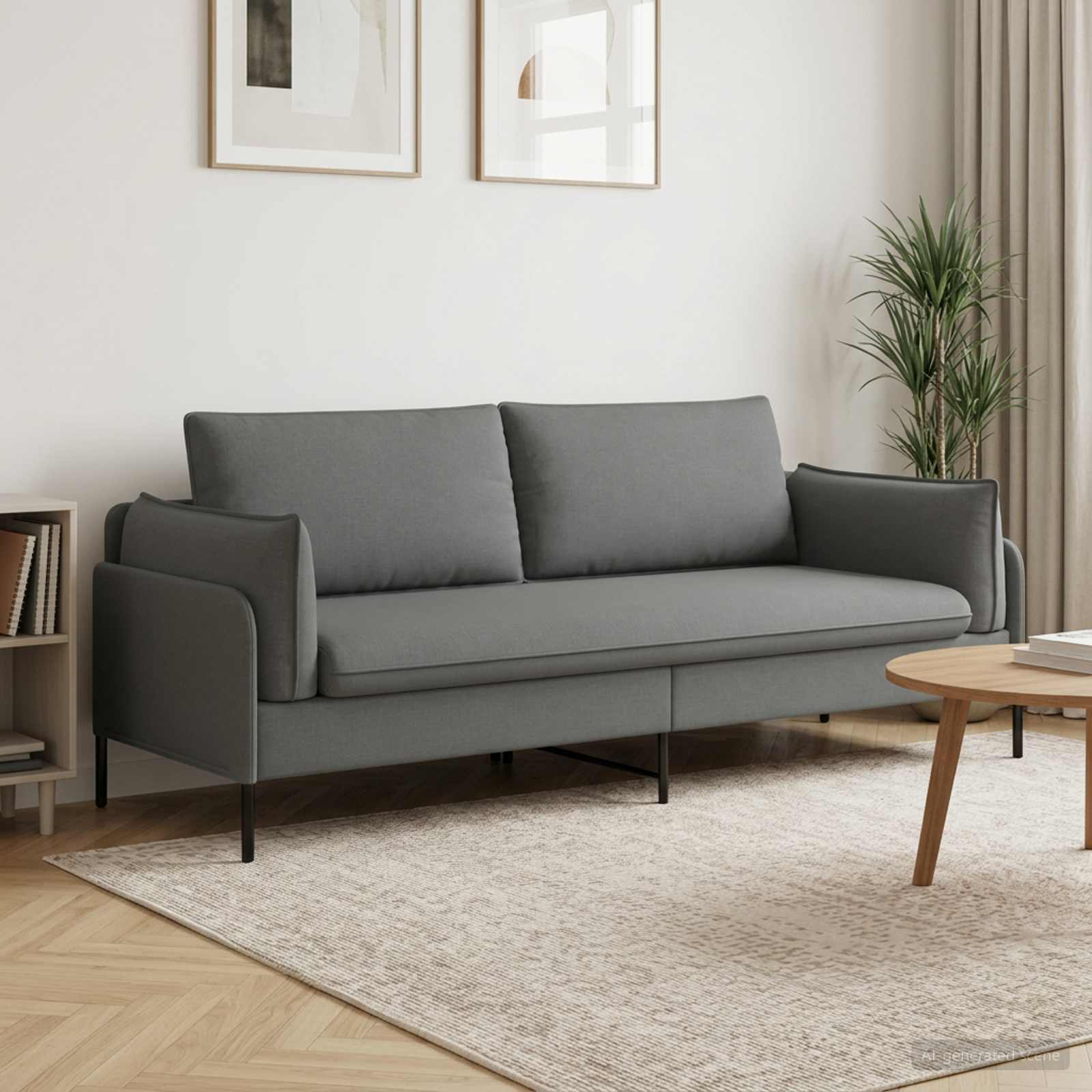 3-Seater Sofa Dark Grey 222 x 81 x 89 cm Fabric