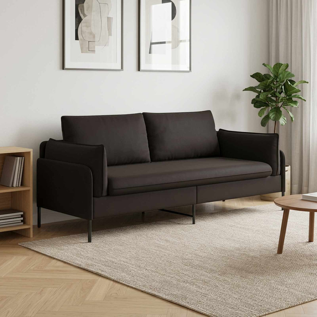 3-Seater Sofa Black 222 x 81 x 89 cm Velvet