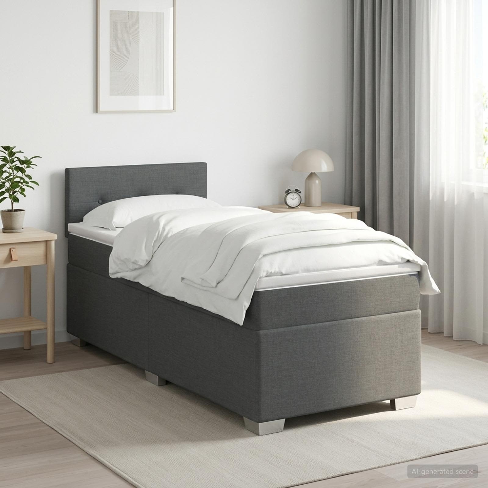 Box Spring Bed with Mattress Dark Grey 107 x 203 cm Fabric