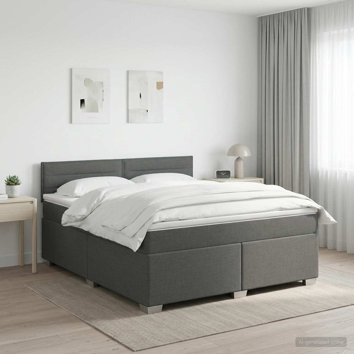 Box Spring Bed with Mattress Dark Grey 137 x 190 cm Fabric