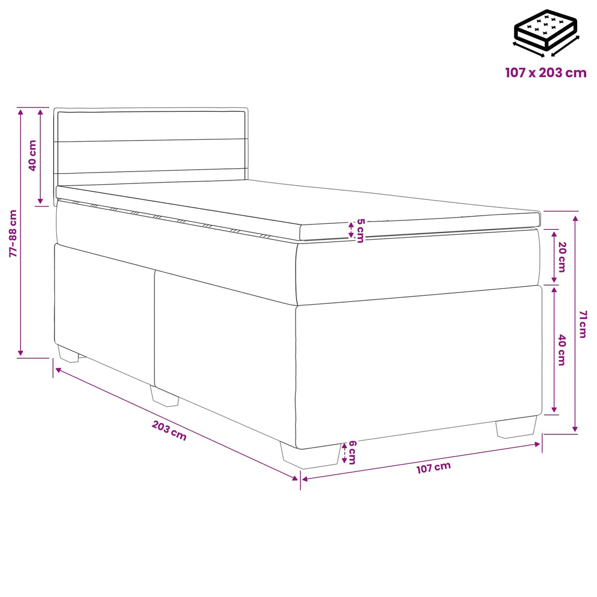 Box Spring Bed with Mattress Dark Grey 107 x 203 cm Fabric