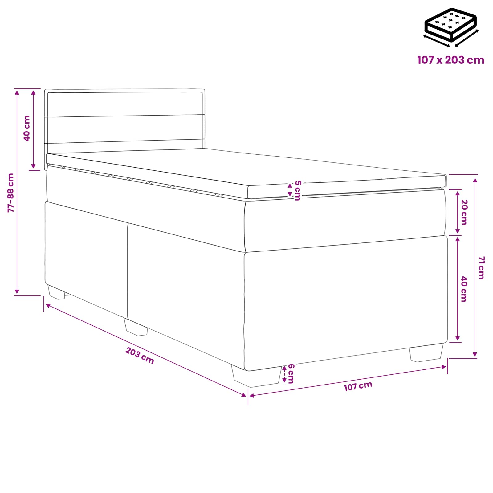 Box Spring Bed with Mattress Dark Grey 107 x 203 cm Fabric