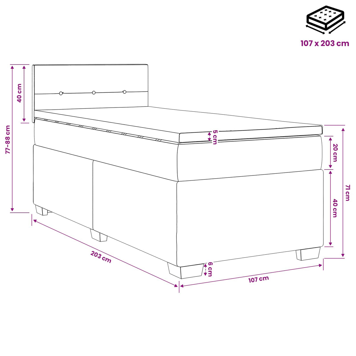 Box Spring Bed with Mattress Dark Grey 107 x 203 cm Fabric