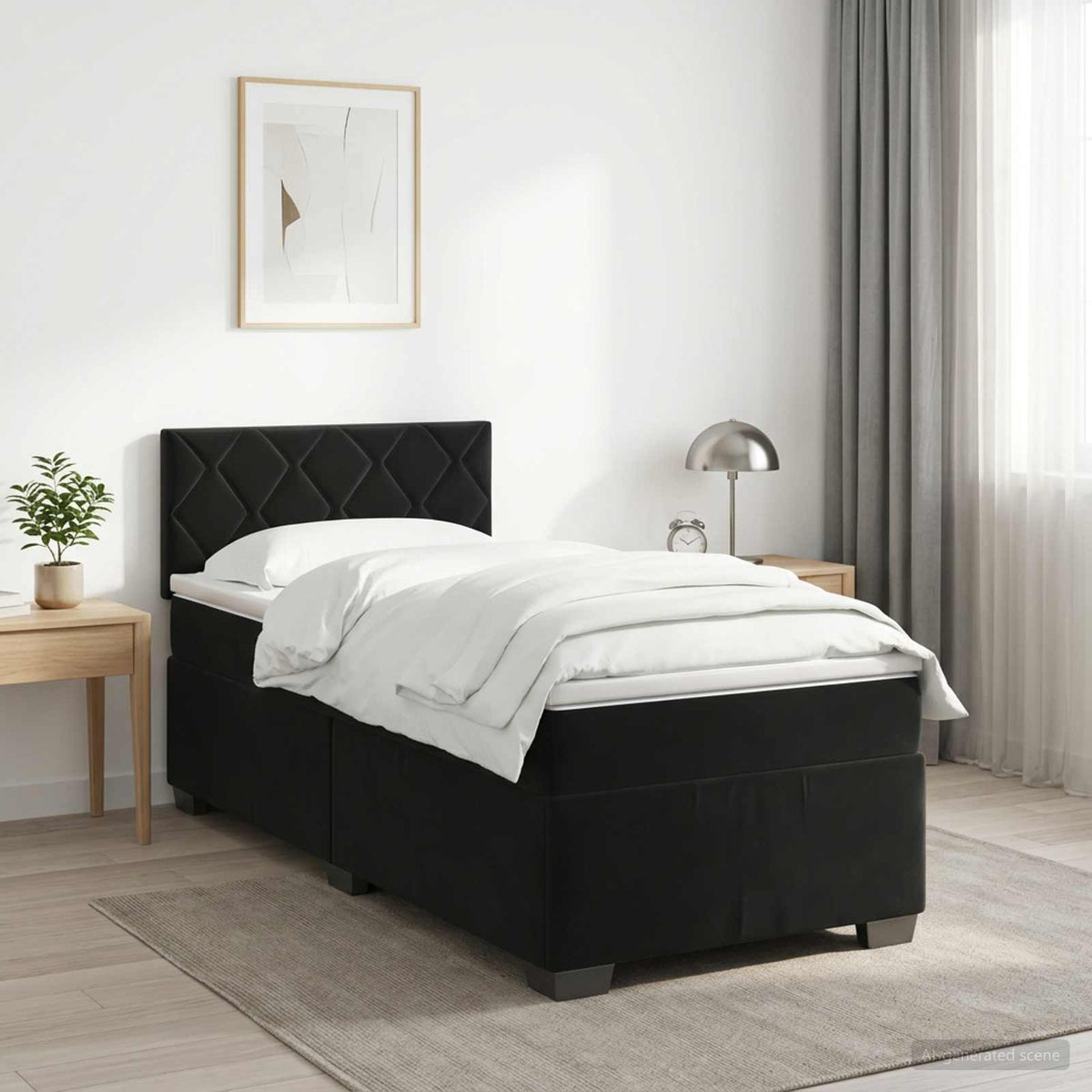 Box Spring Bed with Mattress Black 107 x 203 cm Velvet