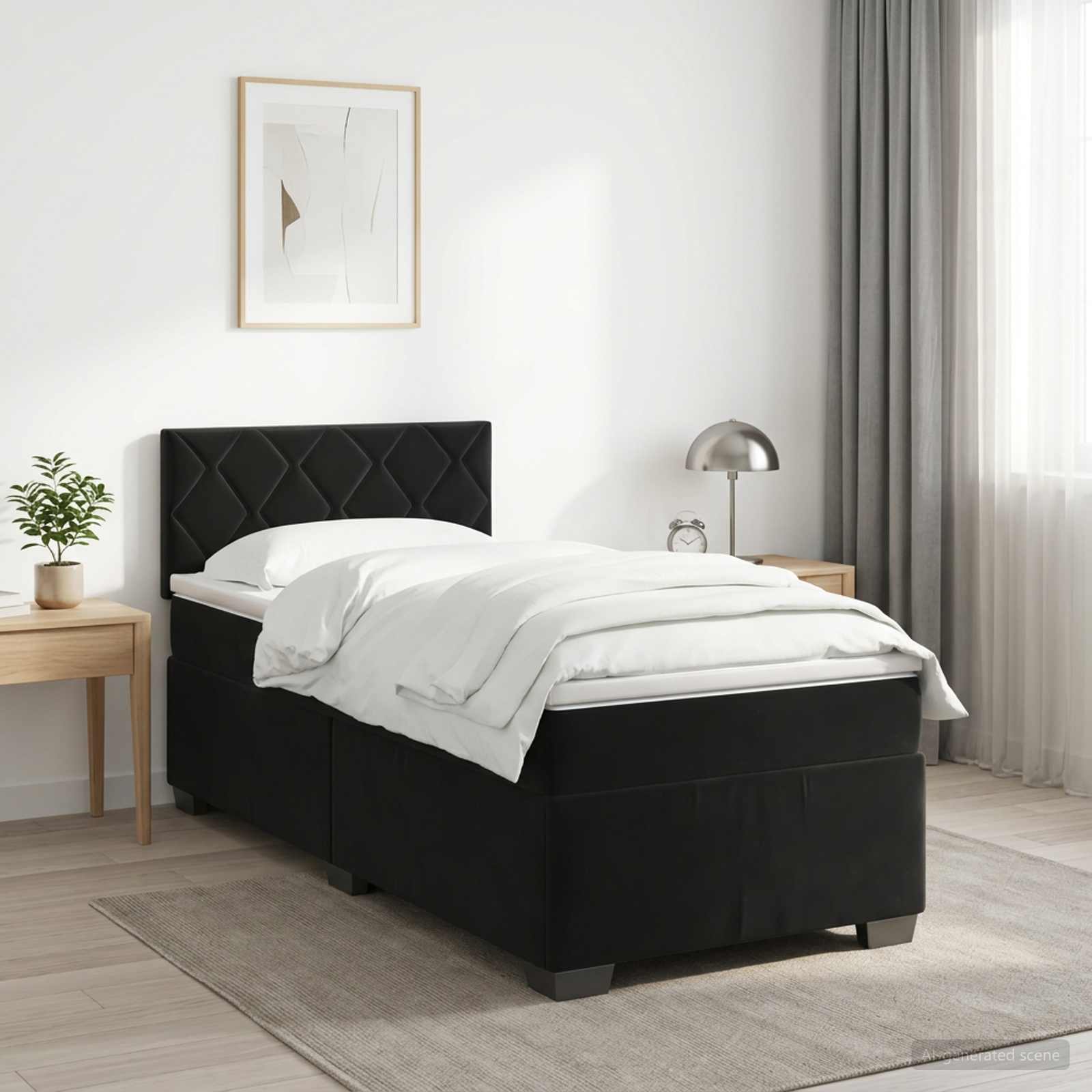 Box Spring Bed with Mattress Black 107 x 203 cm Velvet