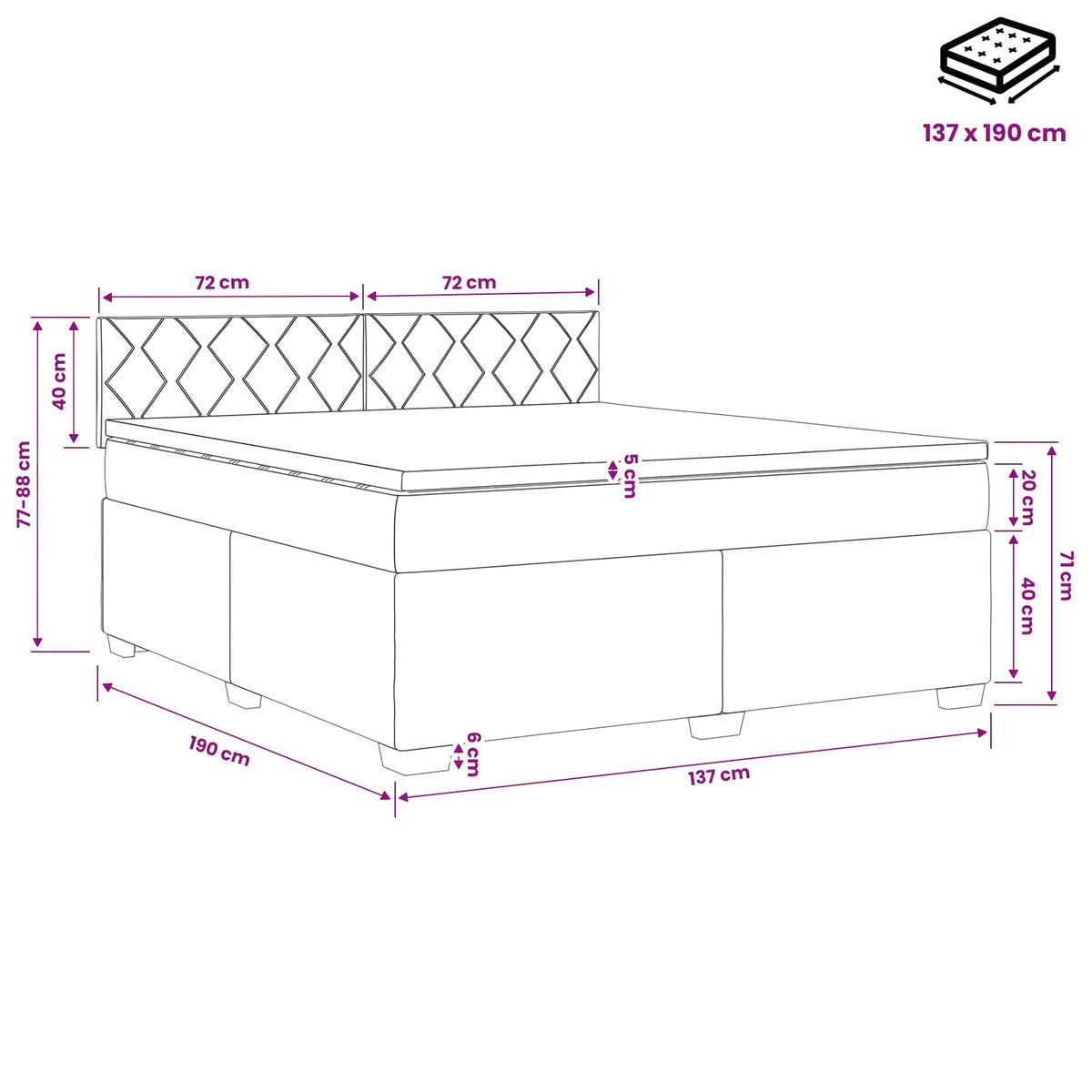 Box Spring Bed with Mattress Black 137 x 190 cm Velvet