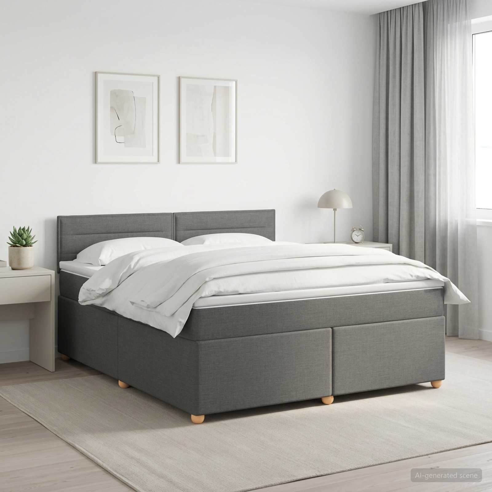 Box Spring Bed with Mattress Dark Grey 137 x 190 cm Fabric